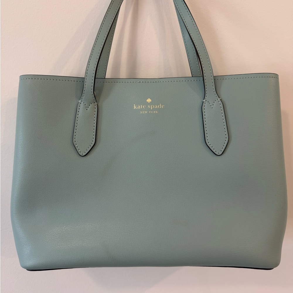 Kate Spade New York Light Blue Leather Tote Crossbody Bag Silver Hardware